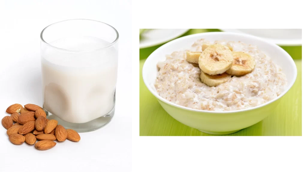 oatmeal irisan pisang dan susu almond